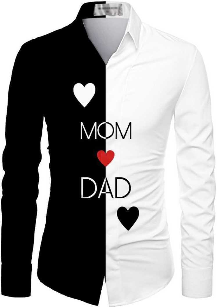 Men's Black White Mom Dad Shirt Fabric